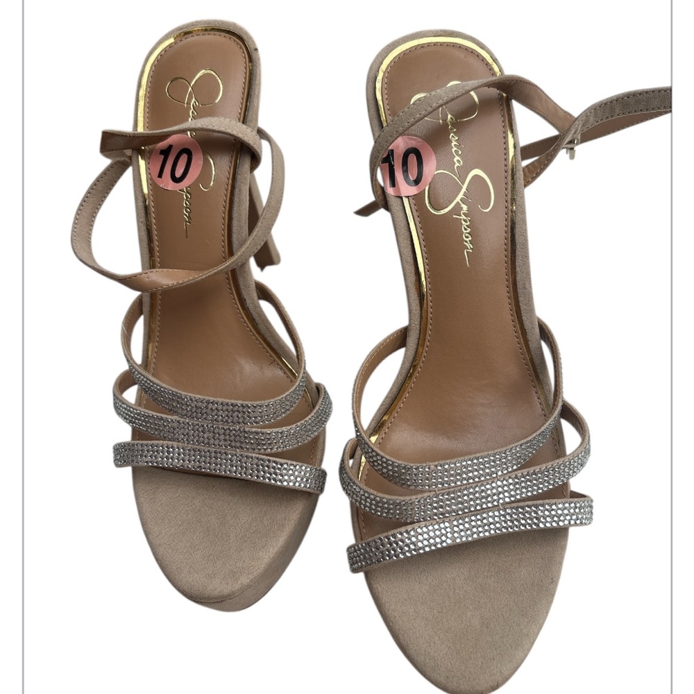 Jessica Simpson Tan and Silver Strappy Heels